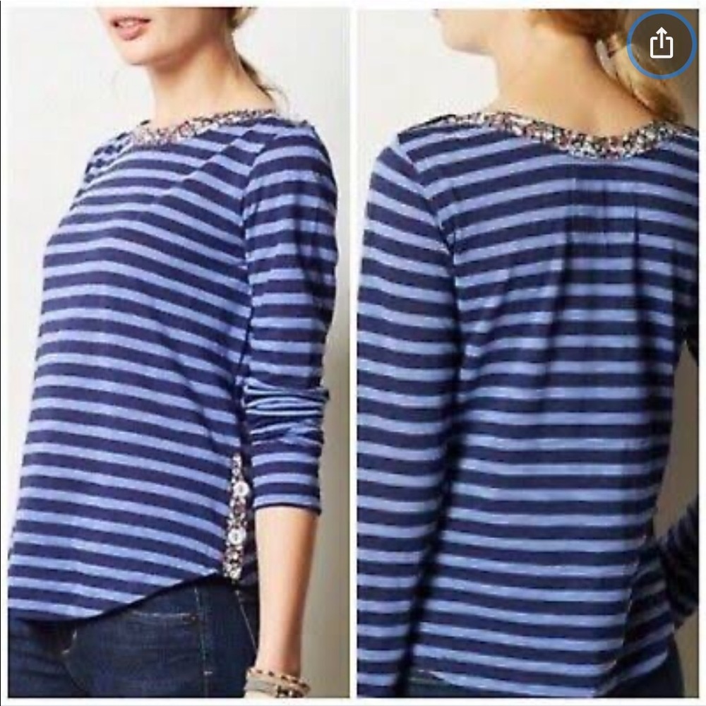 Anthropologie Postmark Blue Striped Floral Top